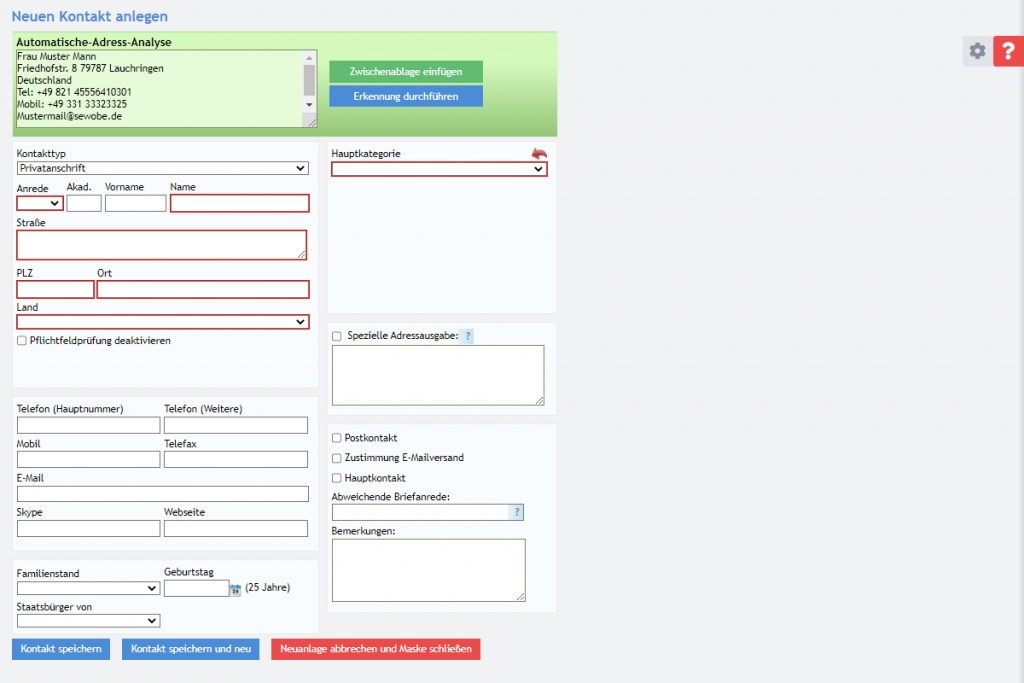 Vereinssoftware Erkennungsfunktion der Adressen