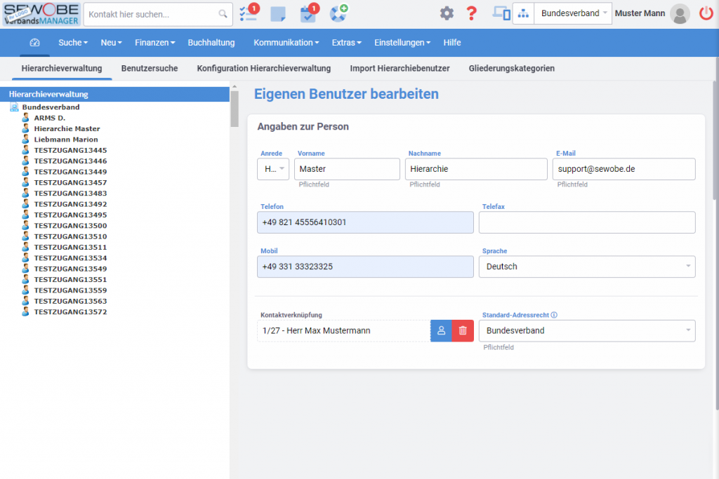 Vereinssoftware Hierarchiestruktur 