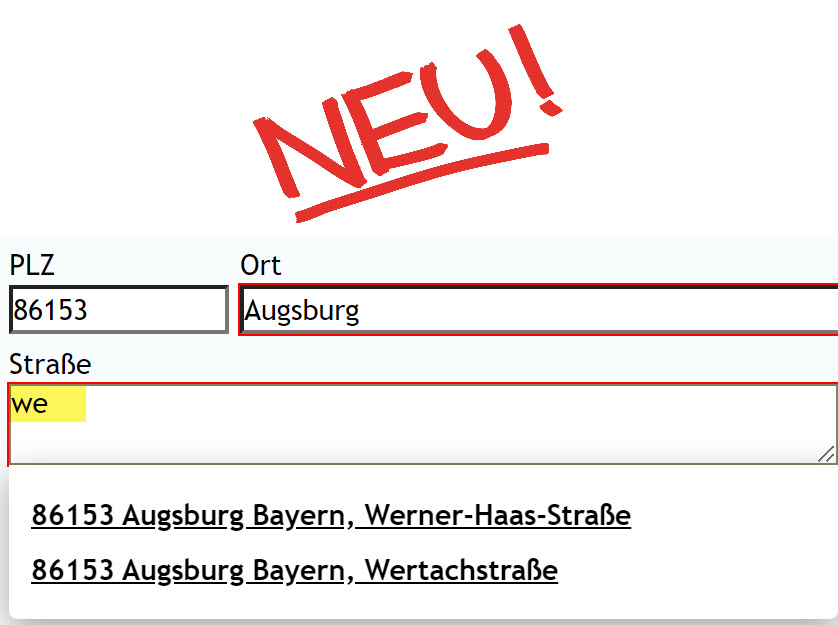 Jetzt Adressen automatisiert ergänzen und Straßennamen automatisch ergänzen lassen