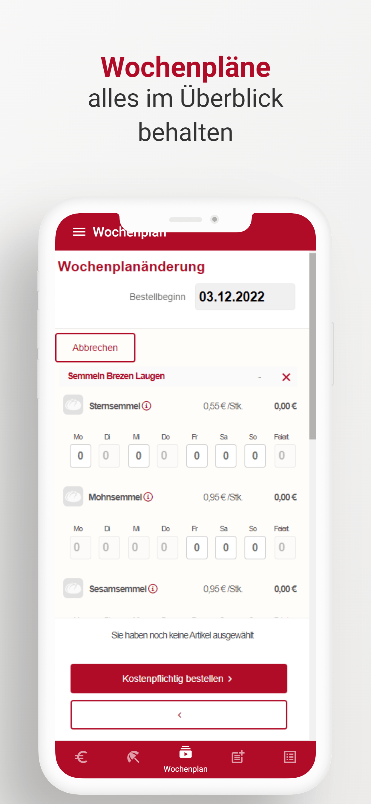 Baeckerbote App Wochenplan zur Verwaltung regelmaessiger Lieferungen