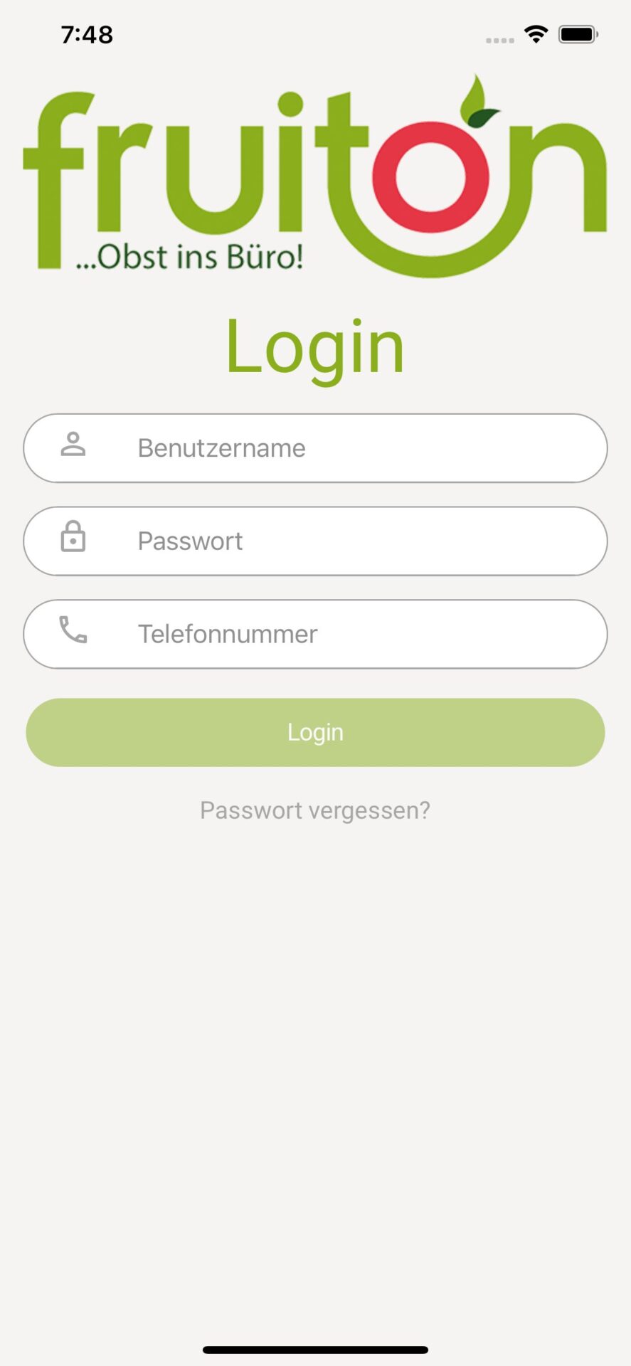 Fruiton TourenApp Loginansicht fuer Fahrer