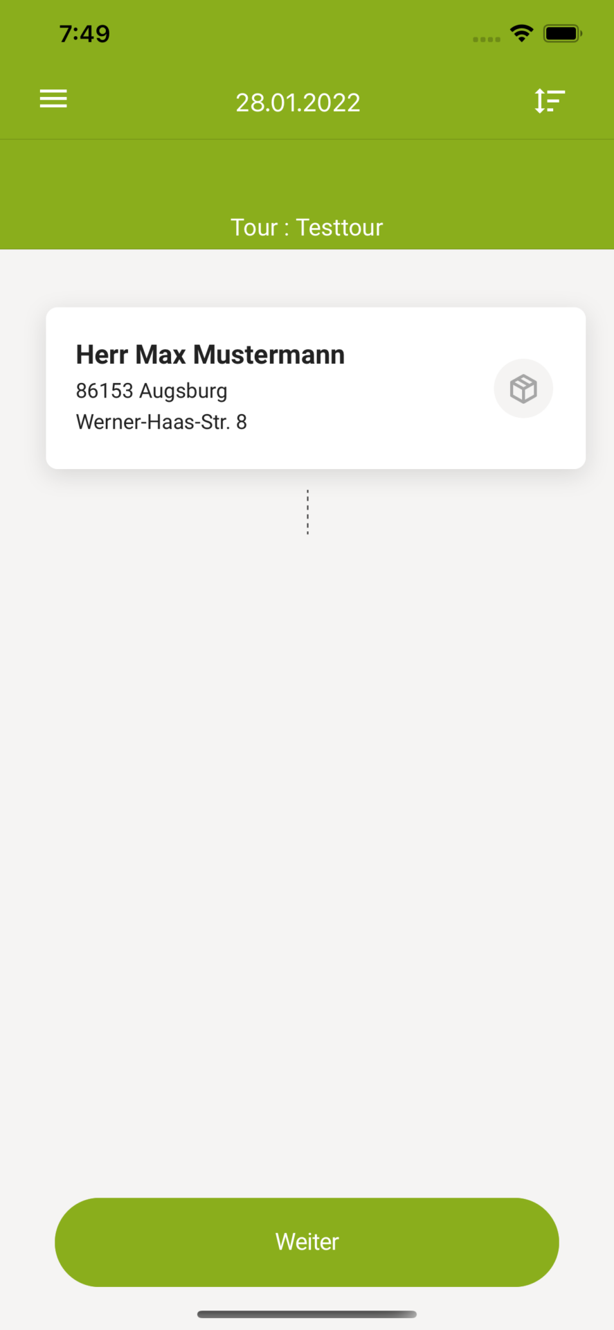 Fruiton TourenApp Touransicht mit Lieferadresse