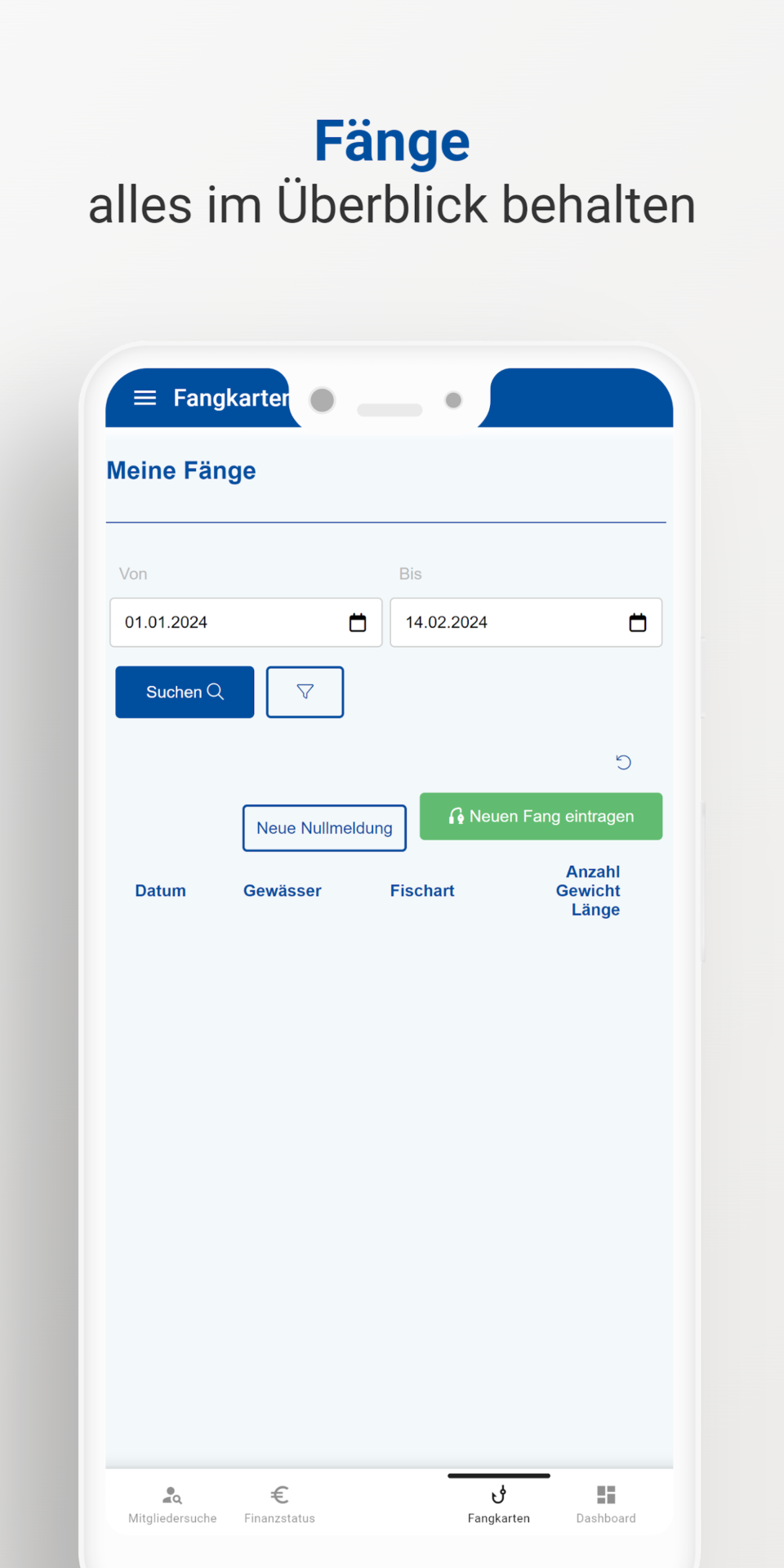 FSV Oberlahn App Fangbuch mit Fanguebersicht