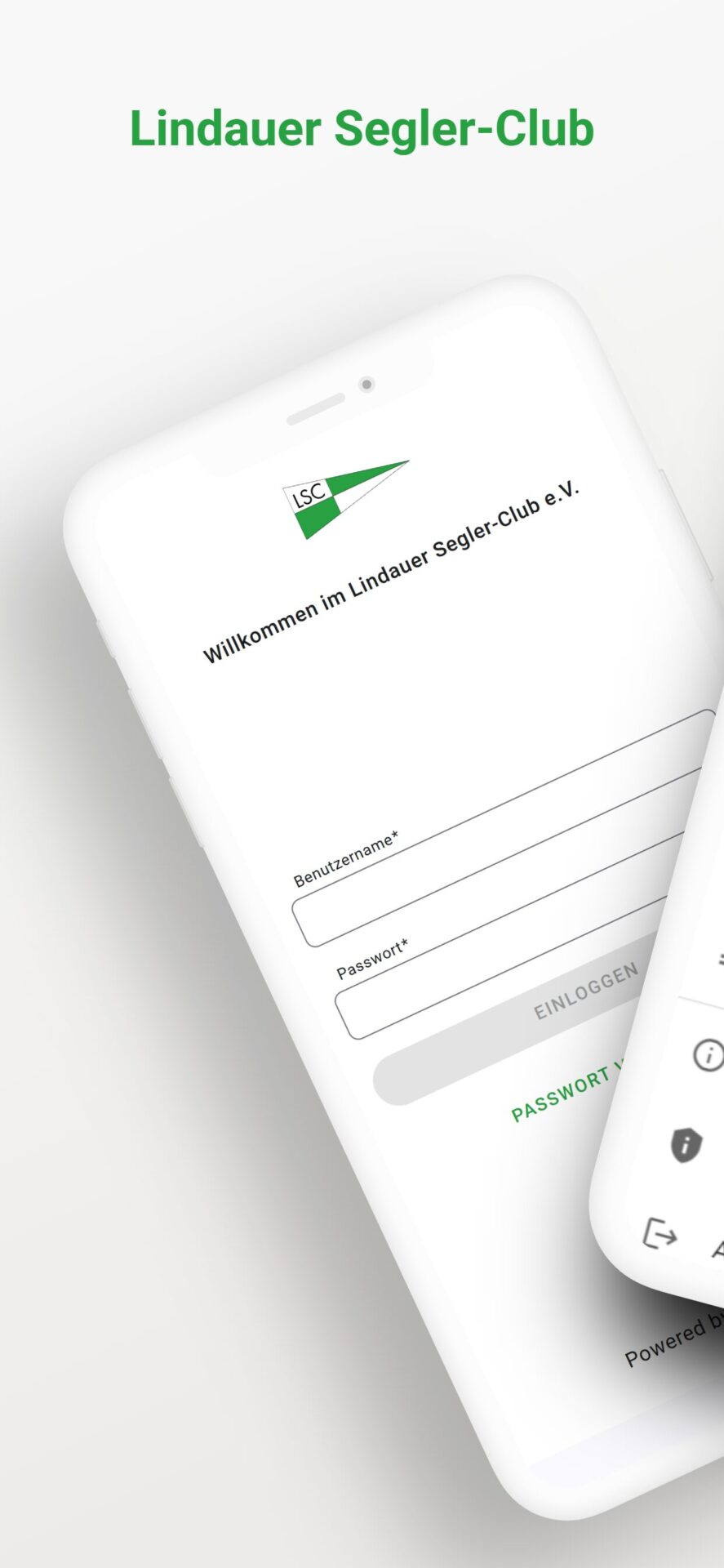 Lindauer Segler-Club App Loginansicht im LSC-Design