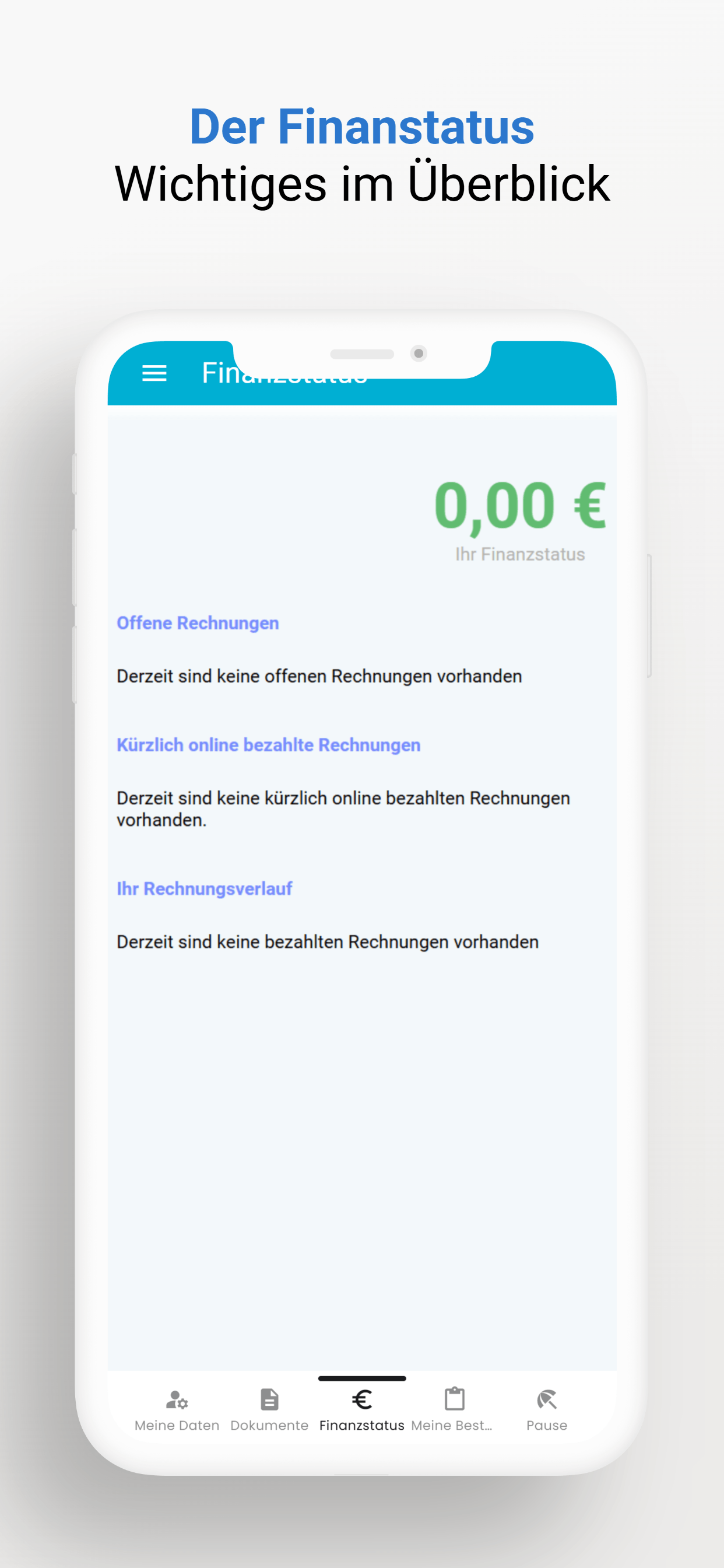 Mei Semme App Finanzstatus mit Rechnungsueberblick