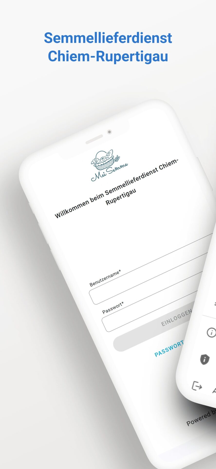 Mei Semme App Loginansicht im Lieferdienst-Design