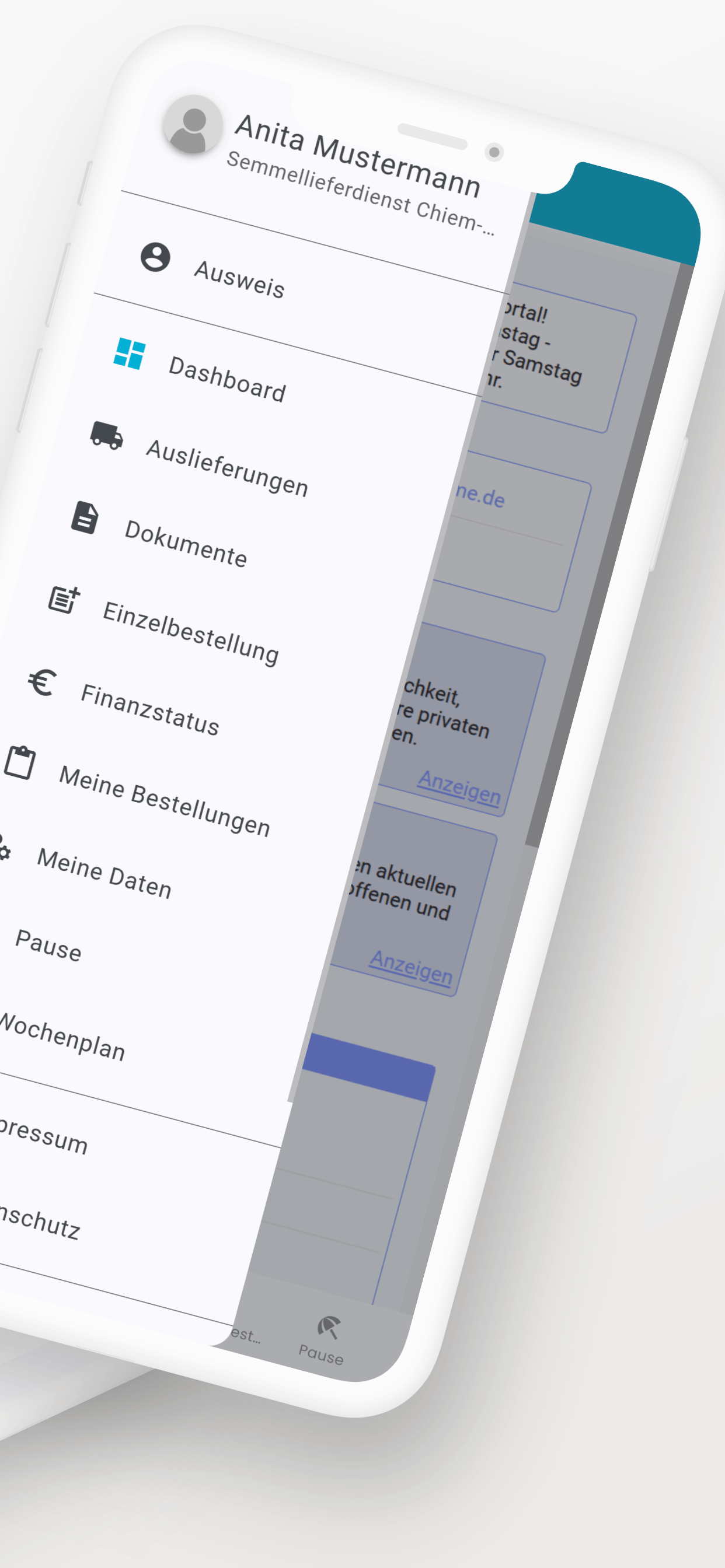 Mei Semme App Navigation mit Bestellungen und Lieferfunktionen